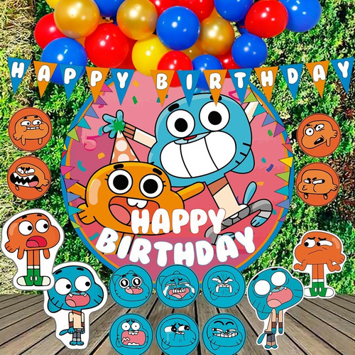 Kit Decoracion Globos Cumpleaños Tematica Gumball