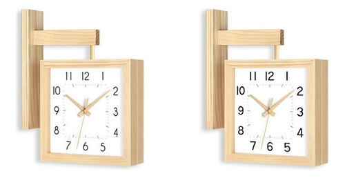 Reloj De Pared De Doble Cara Diseño Color De Madera Y