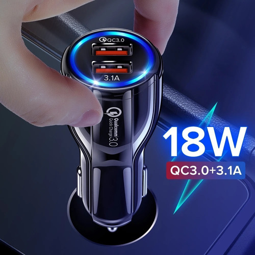 Cargador 12v Para Coche 2 Puertos Usb Qc 3.0 Con Cable Usb C
