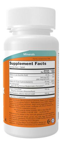 Suplemento Now Iron Complex 100 Comprimidos De Minerais Esse