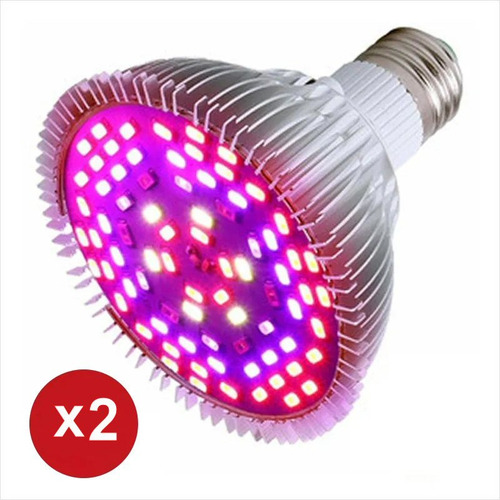 Imagen 2 de 6 de Pack 2 Ampolletas Led Cultivo 100% Aluminio 78 Smd Led, 1m2