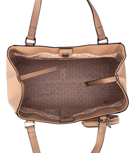 Bolsa Tote Guess Logo Estampado Y Con Monedero Para Mujer Acabado de los herrajes Niquel Color Marrón claro Diseño de la tela Liso