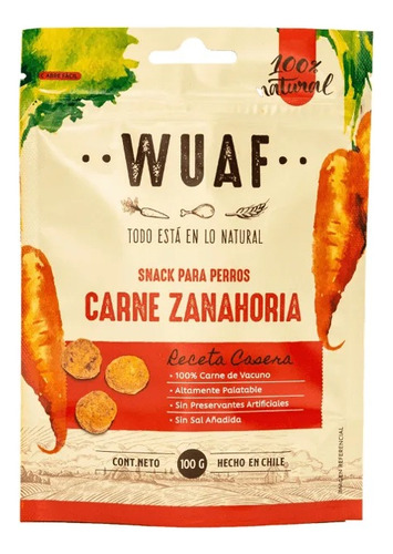 Wuaf Snack Para Perro Carne Zanahoria 100g