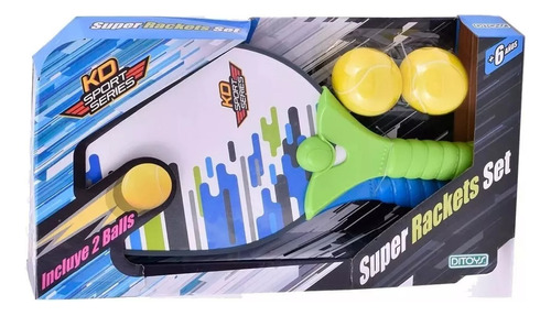 Set 2 Paletas Super Rackets Plasticas 2 Pelotas Ditoys 