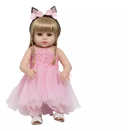 Boneca Bebe Reborn Fofinha Princesa 46cm Com Kit Acessórios