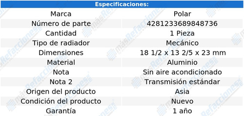 (1) Radiador Agua Mecánico Polar Pointer L4 1.6l S/aa 97_10