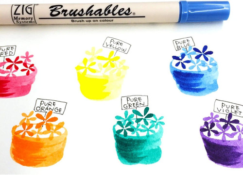Kuretake Zig Brushables 6 Vivid Colors Set, Two-toned Pen, T