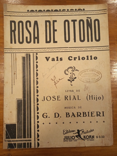 Rosa De Otoño Rial Barbieri Vals Criollo Partituras