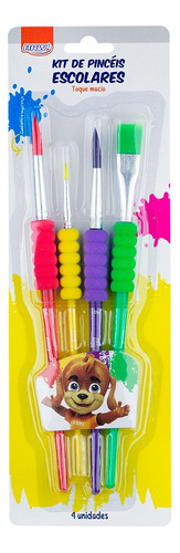 Set Kit Pinceles Escolares Plásticos Con Grip De Goma X4 U