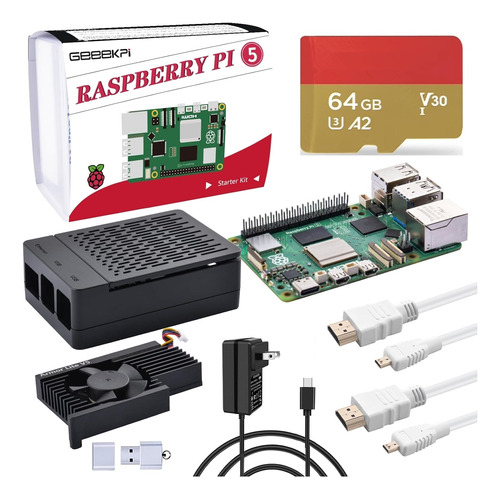 Raspberry Pi 5 8gb Ram + 64gb + Case + Ventilador + Fuente