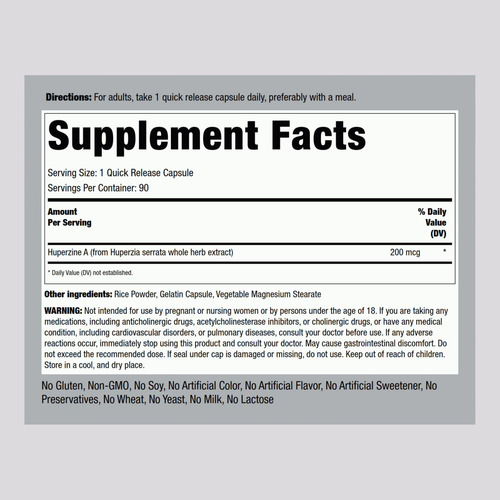 Suplemento Piping Rock Huperzine A 200mcg 90 Cápsulas