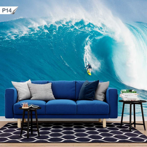 Papel De Parede Adesivo Paisagem Surfista Onda Do Mar P14