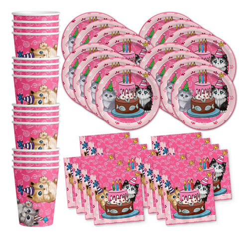 Kitty Cat Kitten Birthday Supplies Set Platos Servillet...