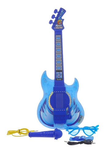 Guitarra De Juguete Para Niños Azul, Con Luces Y Gafas 