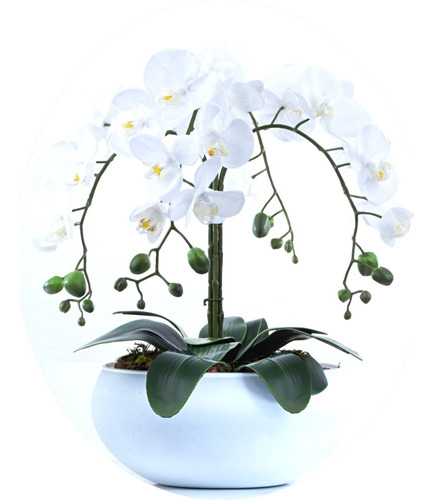 Arranjo De Orquídeas Artificiais Brancas Em Vaso Branco Fosc
