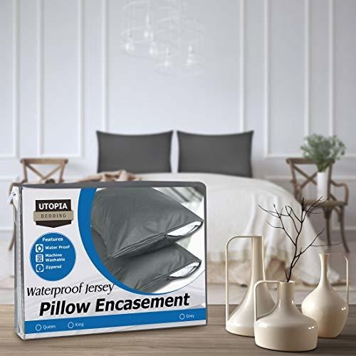 Funda De Almohada Queen Impermeable Gris De Cierre 2 Piezas