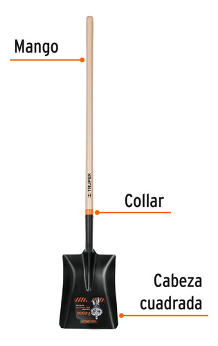 Pala T-2000 Cuadrada, Tipo Español, Mango Largo 41 . Truper.