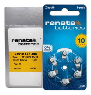 60 X Pilas Audifono Renata 10 Made In U.k. - Envío Gratis