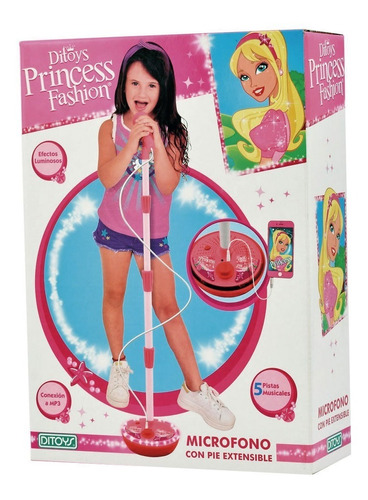 Micrófono Con Pie Extensible Ditoys Princesas Karaoke Mp3