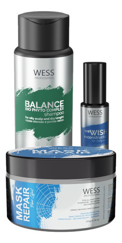 Kit Wess Balance Shampoo 250ml + Mask 180g + We Wish 50ml