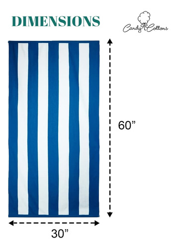 Toalla De Playa 100% Algodón 100 % A Rayas 60 X 30 Pulgadas Azul Real Nombre Del Diseño