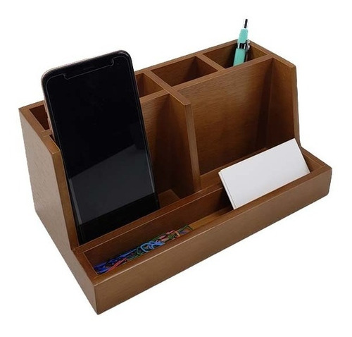 Organizador De Mesa Escritório Madeira Canetas Celular Chic