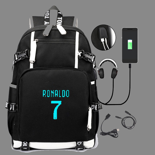 Mochila Usb Juvenil De Fútbol Que Brilla En La Oscuridad