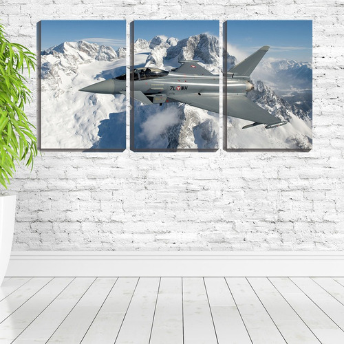 Quadro Decorativo 68x126 Avião De Caça Sobre Montanha