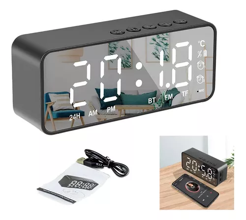 Reloj Despertador Digital Bocina Bluetooth Y Radio Fm Negro