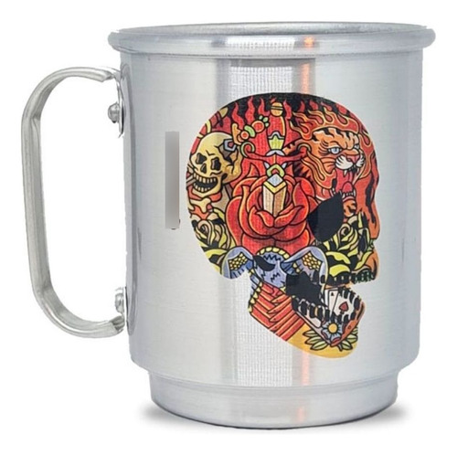 Caneca De Chopp Em Alumínio Caveira 350ml Barba Rubra Cor Prata