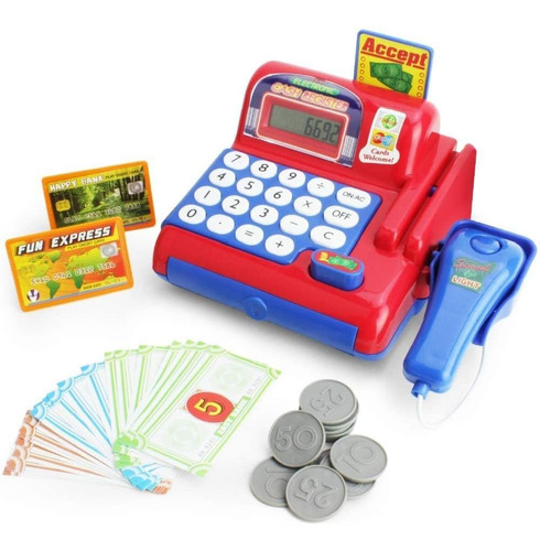 Juguete Cash Register Con Scanner Red Y Blue Toddler Ca...