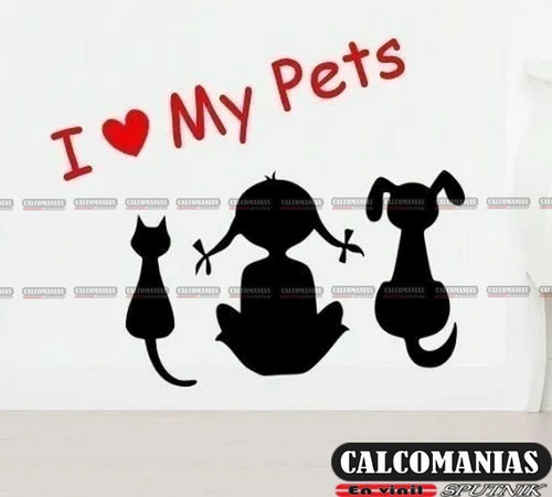 Vinilo Decorativo Amo A Mis Mascotas I Love My Pets Silueta