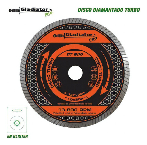 Disco Diamantado Turbo 110mm Gladiator Pro Color Gris