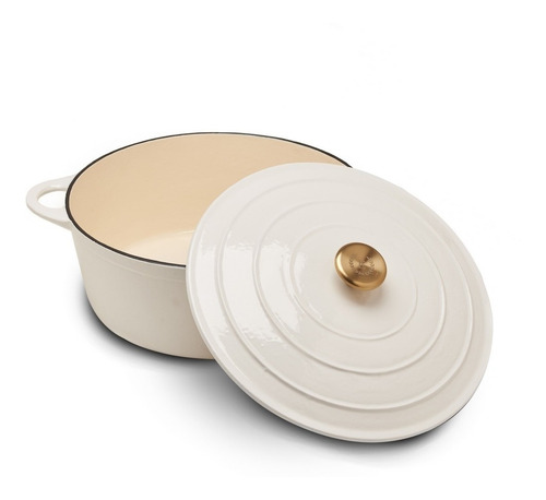Imagen 3 de 3 de Olla De Hierro Esmaltado Con Tapa 30 Cm Blanca Erminda