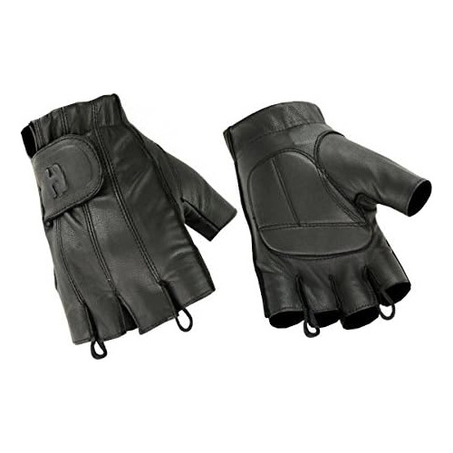 Guantes De Cuero Negro Hugger Sin Dedos Palmas Acolchad...