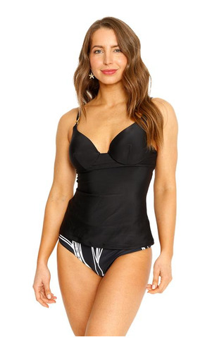 Traje De Baño Tankini Top Copas Para Mujer Negro