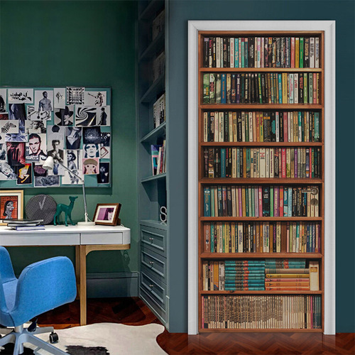 F Pvc Door Sticker Vintage Wood Bookshelf Bar Counter Wall D