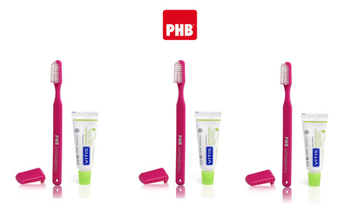 Cepillo Phb Orthodontic + Mini Pasta 15ml Pack X3 Unidades