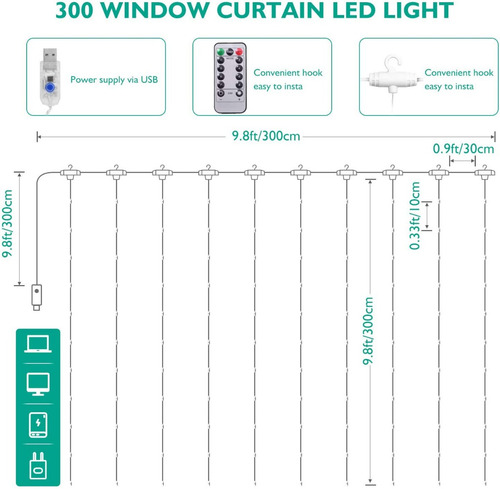 Serie Cortina Luces Led Boda Fiesta De Navidad Usb 3x3m