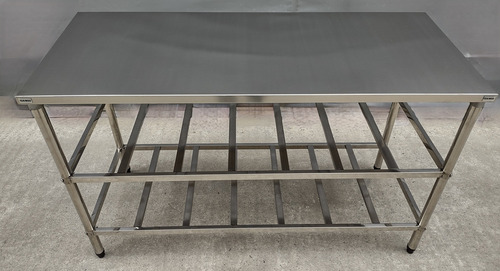 Bancada Mesa 130x40 Inox Industrial 2 Prateleiras Gradeadas