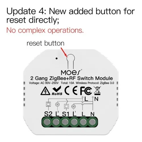 Modulo Interruptor Inteligente 2 Polos Zigbee3.0 Moes