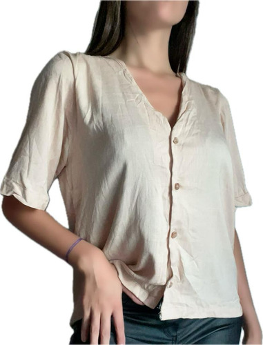 Camisa Lino Escote En V Moda Mujer