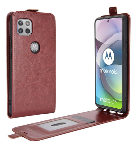 Color Marrón Para Motorola Moto G 5g R64, Piel Con Tapa Vert