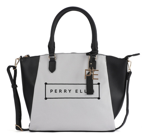 Bolsa Tote Marca Perry Ellis Negro Interior Amplio Color Negro Con Blanco