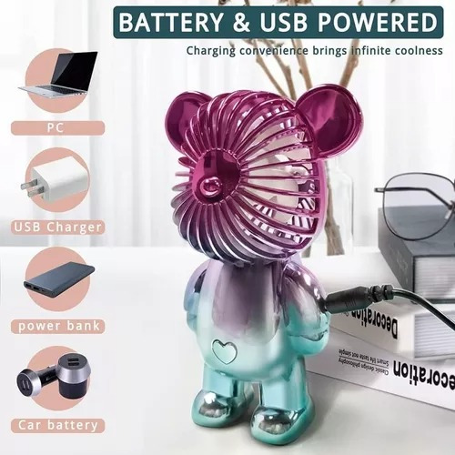2 Mini Ventilador Portátil Forma De Oso Usb Recargable 3 Vel