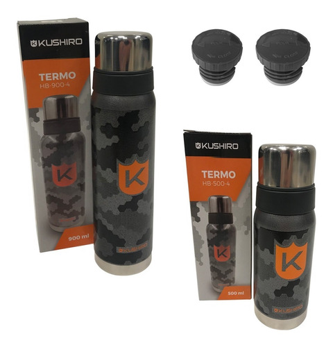 Combo Termos Kushiro 900 Y 500 Ml + 2 Tapas De Repuesto