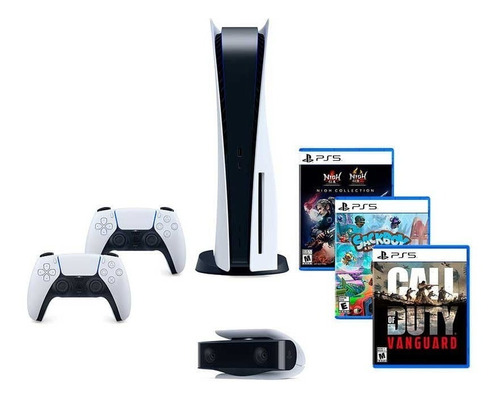 Sony PlayStation 5 825GB Kit: PS5 Standard + Dualsense + COD + Nioh Collection + Sackboy + Camera color  blanco y negro