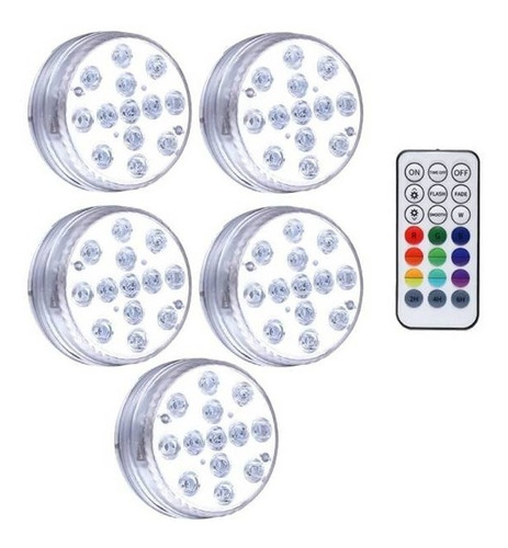 Pack 5 Luces Led Piscina Sumergibles 10 Led Con Control 