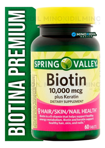 Biotina Plus Keratina 10,000mcg  Pelo Piel Uñas 60 Caps
