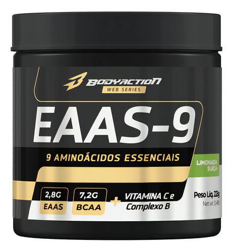 Suplemento De Aminoácidos Essenciais E Vitaminas Em Pó Eaas-9 225g Sabor Limonada Suíça Bodyaction